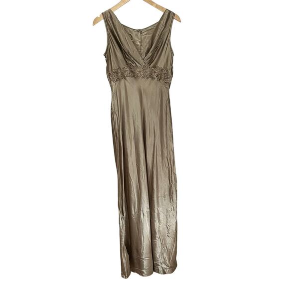 Scott McClintock VTG 90s USA Made Elegant‎ Satin Beige Nude Slip Long Dress 8 - Picture 2 of 11